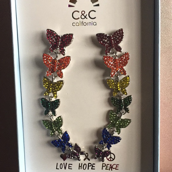 Rainbow Butterfly Earrings New by C&C California - Picture 3 of 12